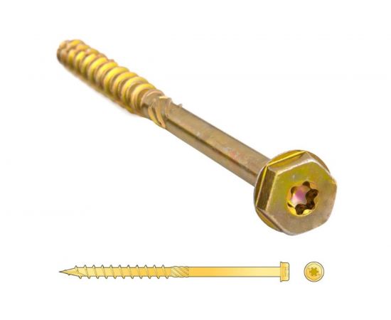 Самонарезающий шуруп для дерева с шестигранной головкой Rusconnect CK 8х140 100 шт. Желтый цинк 330814 – изображение 2