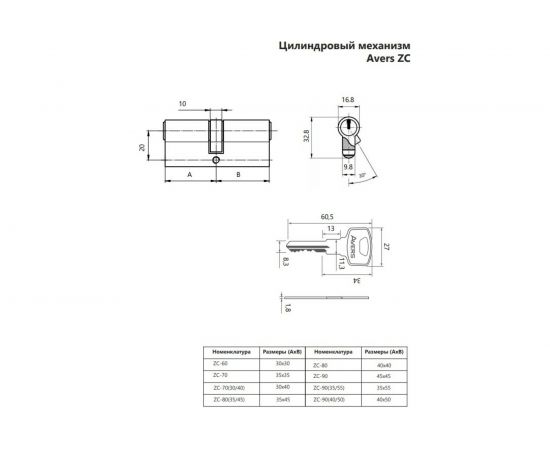 Цилиндровый механизм AVERS ZC-70-AB 30306 – изображение 2