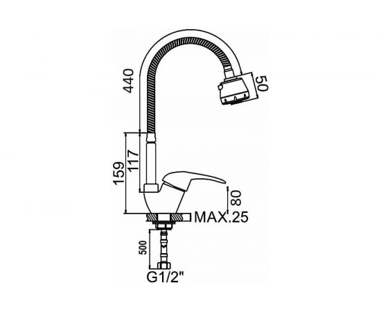 Смеситель для кухни WISENT с гибким изливом и режимом душ 53215 – изображение 2