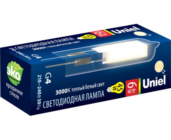 Светодиодная лампа Uniel 220, 6W, 3000K, G4, CL GLZ08TR картон LED-JC UL-00005065 