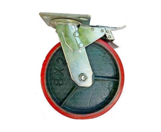 Колесо большегрузное с полиуретановой шинкой С-4102-DUS поворотное с тормозом г/п 1100 кг EURO-LIFT 00018528 