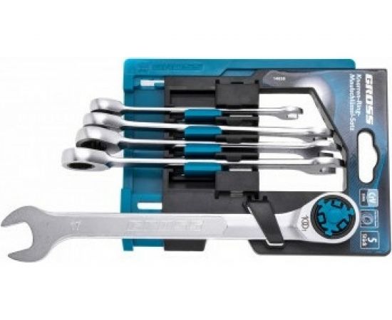 Набор комбинированных трещоточных ключей, СRV, 5 шт. 8-17 мм GROSS 14858 