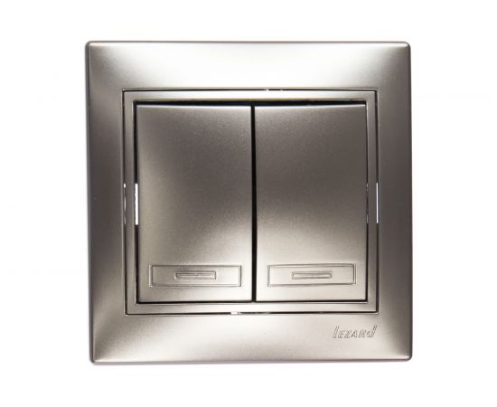 Двойной выключатель Lezard MIRA со вставкой, металлик серый 701-1010-101 