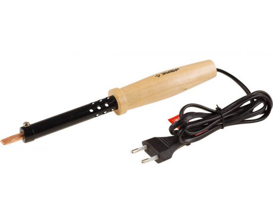 Электропаяльник Зубр Мастер с деревянной рукояткой и долговечным жалом форма клин 80 Вт 55405-80_z01 