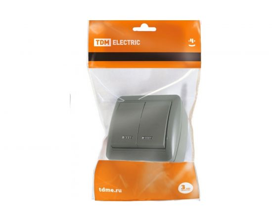 2-клавишный выключатель TDM открытой установки с подсветкой IP44 10А серый "Селигер" SQ1818-0104 – изображение 2