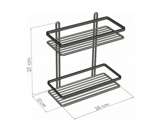 Полка в ванную TEKNO-TEL ES067 прямая, 2 яруса, 25х12х27, хром 00-00002385 – изображение 3
