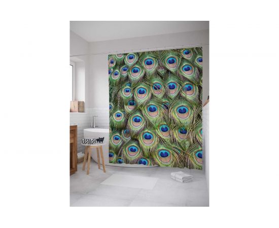 Штора (занавеска) для ванной JoyArty ""Мир павлина"" из сатена, 180х200 см с крючками, sc_12568 