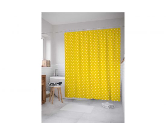 Штора (занавеска) для ванной JoyArty ""Простой горошек"" из сатена, 180х200 см с крючками, sc_13413 