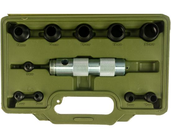 Набор просечек со сменными насадками 11шт: 3,4,6,8,10,12,14,16,18,20мм в кейсе Дело Техники 376511 – изображение 2