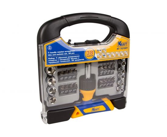 Т-образная реверсивная отвертка с битами и головками 38 предметов KRAFT KT 701041 – изображение 2