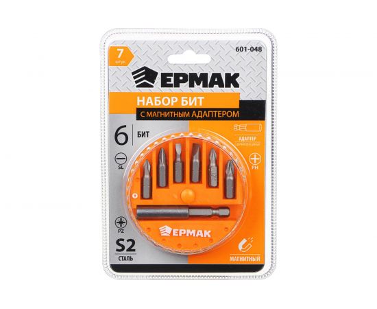 Набор бит (6 шт; 25 мм) с магнитным адаптером в пластиковом кейсе ЕРМАК 601-048 – изображение 4