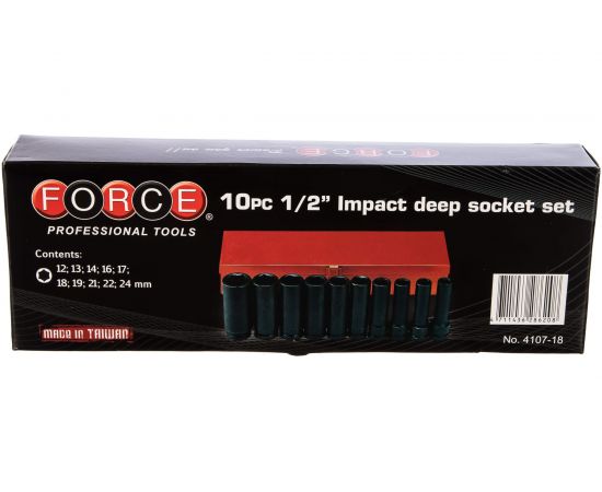 Набор 6 гранных длинных, ударных головок 1/2"" FORCE 4107-18 – изображение 4