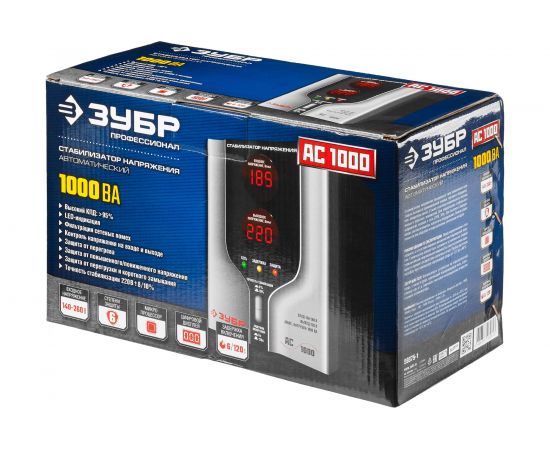 Автоматический стабилизатор с цифровой индикацией Зубр АСН-1000-1-Ц ПРОФ. 59375-1 – изображение 5