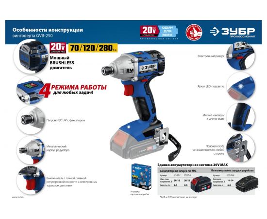 Бесщеточный винтоверт ЗУБР Профессионал GVB-250 – изображение 7