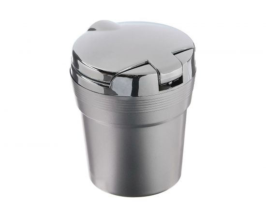 Пепельница для авто с крышкой TORSO подсветка, 7.5x9 см, серебро 4276647 