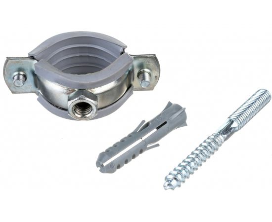 Металлический сантехнический хомут Хоммет 1” 32-37 мм, шпилька М8х70, дюбель 10х50 RUS001 
