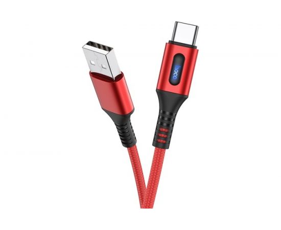 USB-кабель HOCO AM-Type-C 1.2 метра, 3A, индикатор, нейлон, красный 23753-U79tR 