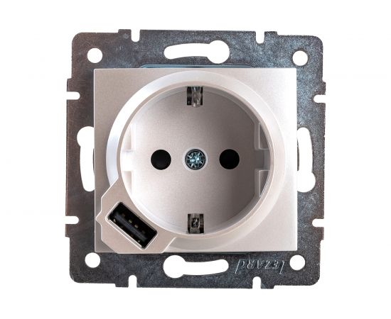 Розетка + USB разъём Lezard, KARINA, с/з, жемчужно-белый перламутр, 707-3088-181 