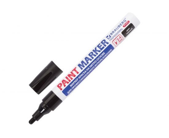 Лаковый маркер-краска BRAUBERG paint marker 4 мм, черный, нитро-основа, алюминиевый 151445 