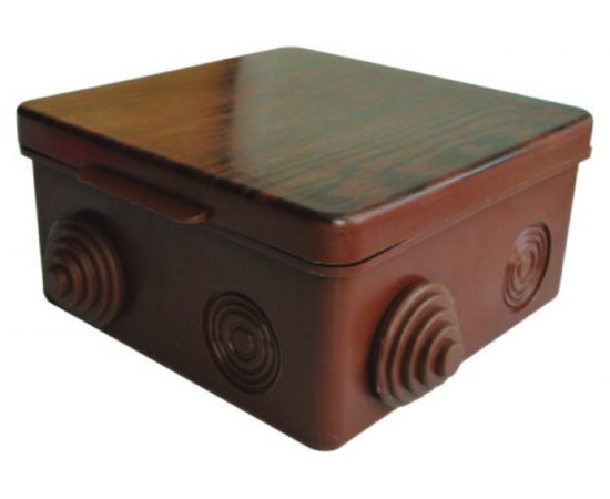 Распаячная коробка Урал ПАК для открытой проводки под темное дерево 100*100*50мм (квадратная), 8 входов ( герм.), КО-93018100-018 