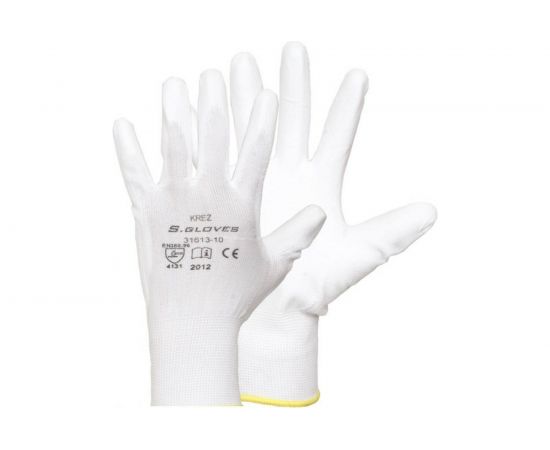 Нейлоновые перчатки с полиуретановым покрытием S. GLOVES KREZ белые, размер 06 31613-06 