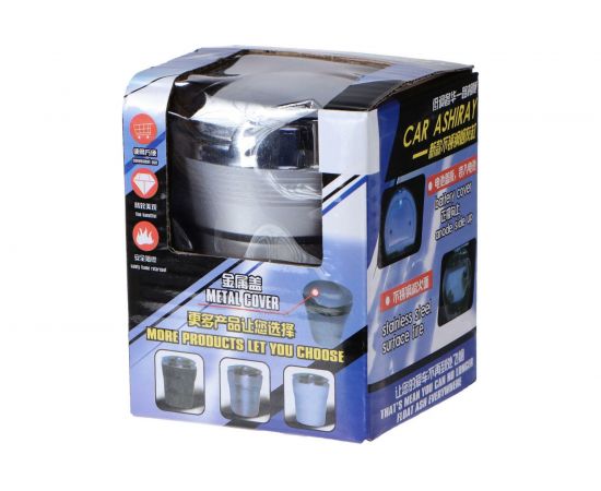 Пепельница для авто с крышкой TORSO подсветка, 7.5x9 см, серебро 4276647 – изображение 2