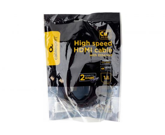 Кабель HDMI Cablexpert 1.8м v2.0 19M/19M черный позолоченные разъемы экран 2 ферритовые кольца пакет CCF2-HDMI4-6 – изображение 2