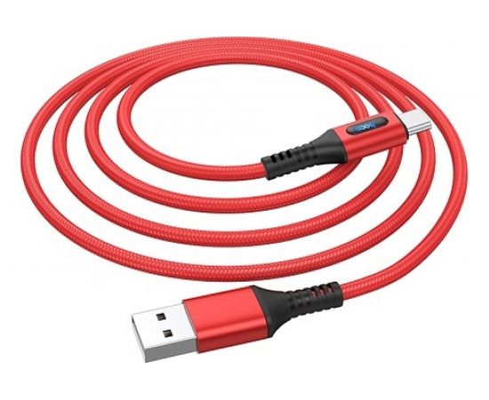 USB-кабель HOCO AM-Type-C 1.2 метра, 3A, индикатор, нейлон, красный 23753-U79tR – изображение 2
