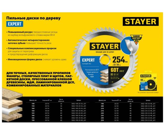 Диск пильный по дереву STAYER Expert 216x32/30 мм, 48Т 3682-216-32-48_z01 – изображение 4