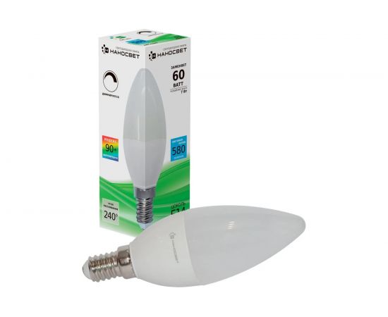 Светодиодная диммируемая лампа Наносвет LE-CD-D-7/E14/940, 7Вт, свеча, 580 лм, Е14, 4000К, Ra90, L249 