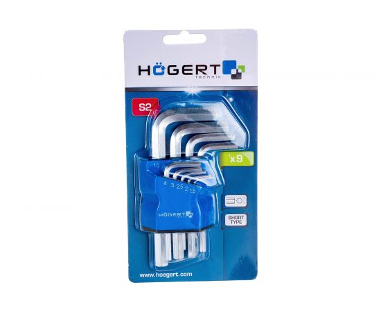 Набор шестигранных Г-образных ключей HOEGERT TECHNIK 1,5-10 мм, S2, 9 шт. HT1W820 