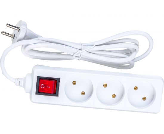 Сетевой удлинитель ФОТОН 10-23S, 2м, 3 розетки, 10А, с выключателем, Белый 24745 