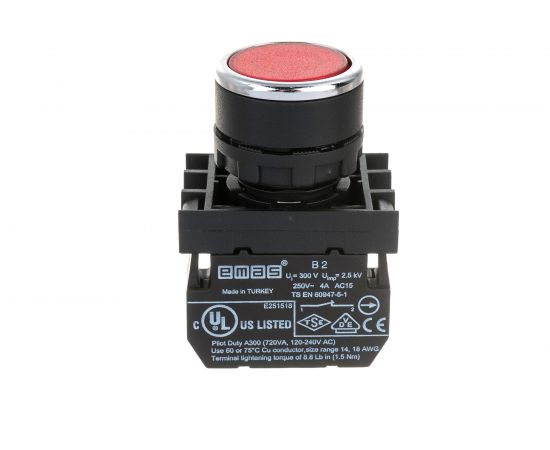 Нажимная кнопка Emas серия B, круглая, красная, с фиксацией, 1НЗ, 250 В AC, 4 А, 10 шт. B200FK 