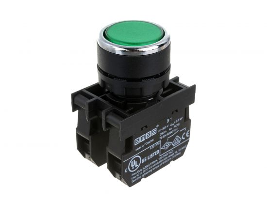 Нажимная кнопка Emas круглая зелёная, 1НО+1НЗ, серия B, 250В AC, 4А, 10шт. B102DY – изображение 2