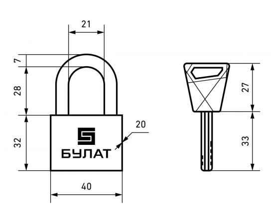 Навесной замок БУЛАТ ВС 3-С40 НС (нержавеющая сталь; 7 мм) 13987 – изображение 3