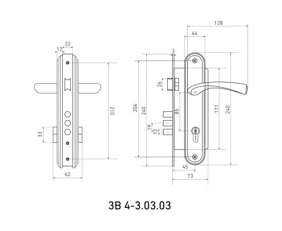 Врезной замок БУЛАТ ЗВ4-3.03.03 НОМОС (графит; 5 перфоключей; с ручками) 13967 – изображение 3