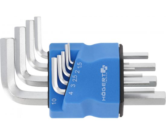 Набор шестигранных Г-образных ключей HOEGERT TECHNIK 1,5-10 мм, S2, 9 шт. HT1W820 – изображение 4