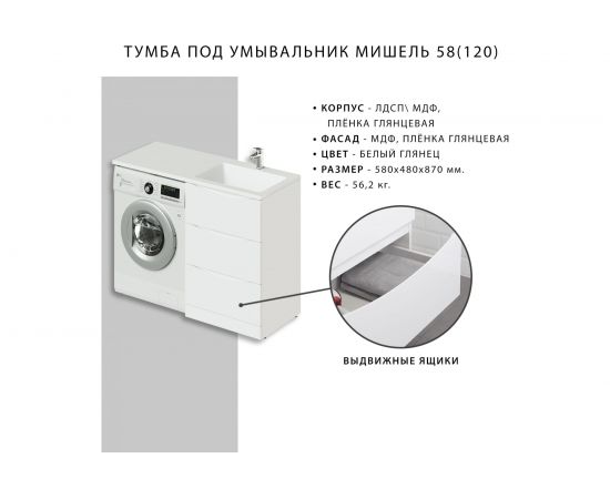 Тумба под раковину Итана Мишель 58 (120) 580х480х870 4627189080836 – изображение 5