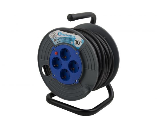 Удлинитель на катушке с защитой от перегрузки, 4 розетки, с заземлением 30м Electraline 49033 