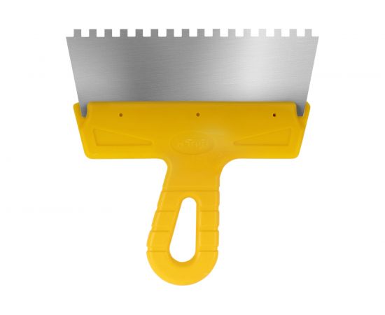 Фасадный зубчатый шпатель (200 мм, нержавеющая сталь, 6 мм, желтая ручка) Biber МАСТЕР 35183 тов-176010 