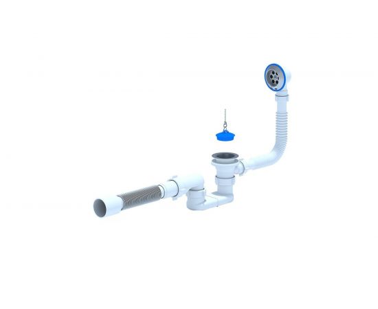 Сифон АНИ Пласт для ванны, плоский, с выпуском 1 1/2""х40, с переливом, с гибкой трубой 40х50, нержавеющая сетка Е055 025-0248 