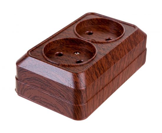 Розетка Intro Quadro 2-203-10 двойная без заземления 2x2P, 16А-250В, IP20, открытая установка, венге, Б0053796 – изображение 3