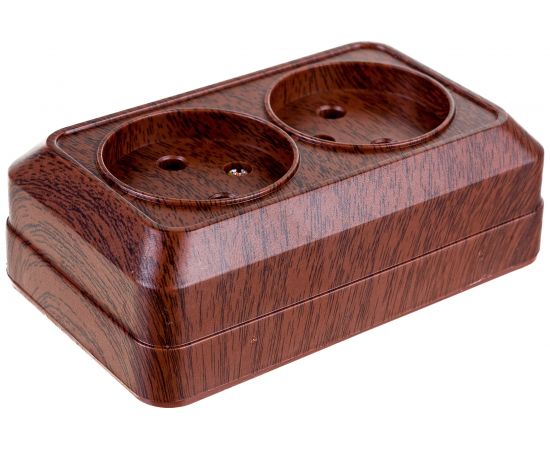 Розетка Intro Quadro 2-203-10 двойная без заземления 2x2P, 16А-250В, IP20, открытая установка, венге, Б0053796 – изображение 4