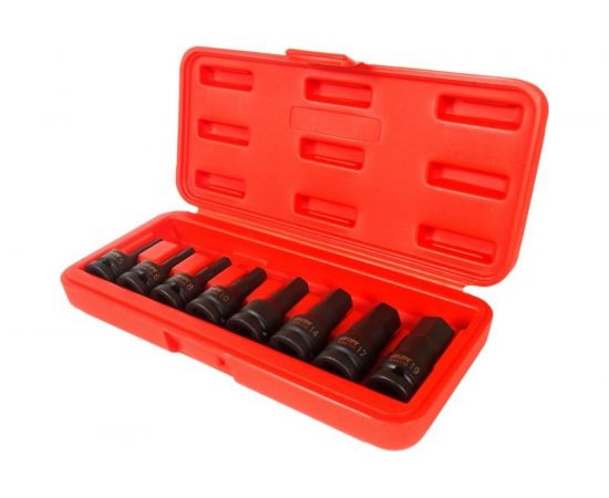 Набор ударных бит-головок 1/2"" HEX H5-19 мм, длина 60 мм, в кейсе (8 предметов) JTC J408H 