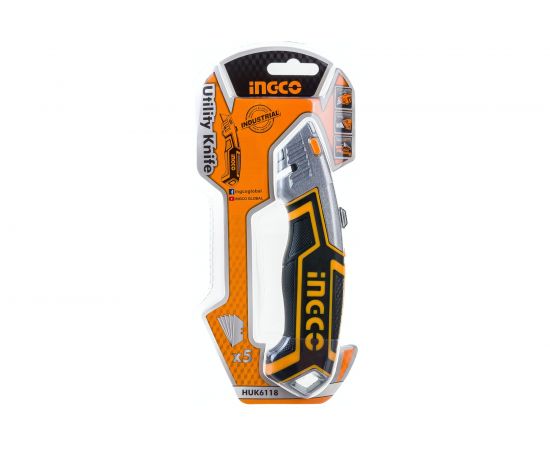 Универсальный нож INGCO 180х61х19 мм 5 лезвий INDUSTRIAL HUK6118 