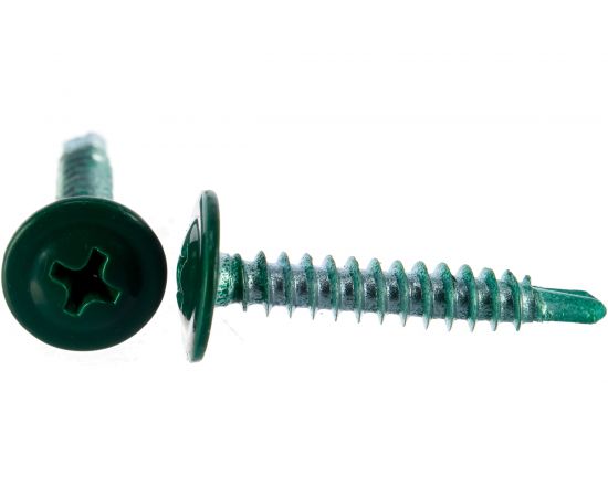 Саморезы с пресс шайбой Госкреп со сверл. 4,2х25мм зеленые RAL6005 20 шт., подвес 1-0017520 