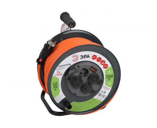 ЭРА Удлинитель силовой RMx-4es-3x2.5-50m-IP44 на метал. катушке с заземл. 4 розетки 50м, Б0052922 
