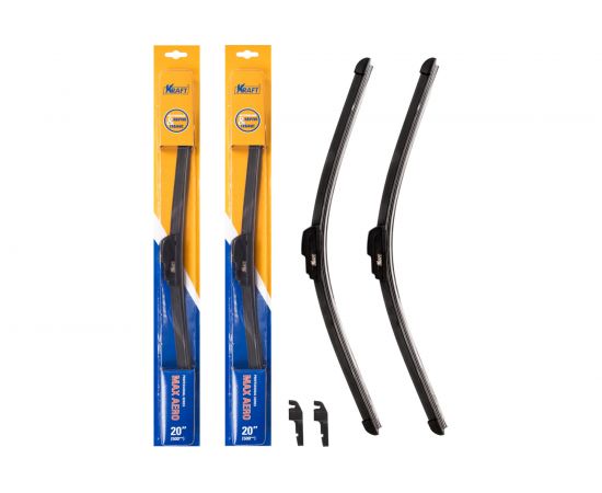 Комплект бескаркасных щеток стеклоочистителя KRAFT 500/500 мм, 2 адаптера KT 830863 