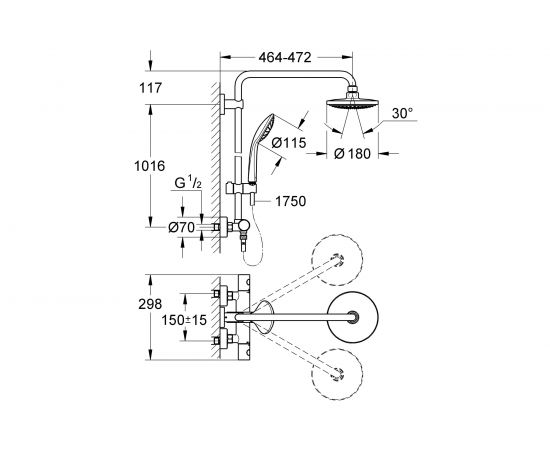 GROHE Euphoria Душевая система с термостатом для душа 450 мм 27296001 – изображение 2
