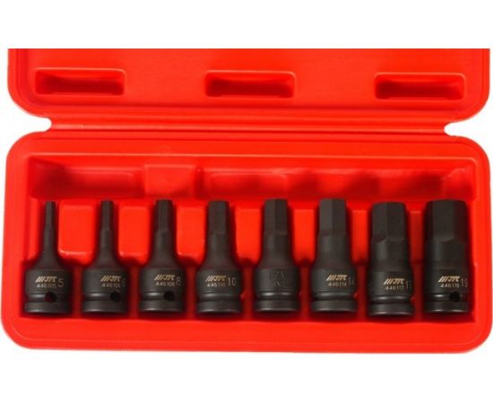 Набор ударных бит-головок 1/2"" HEX H5-19 мм, длина 60 мм, в кейсе (8 предметов) JTC J408H – изображение 2